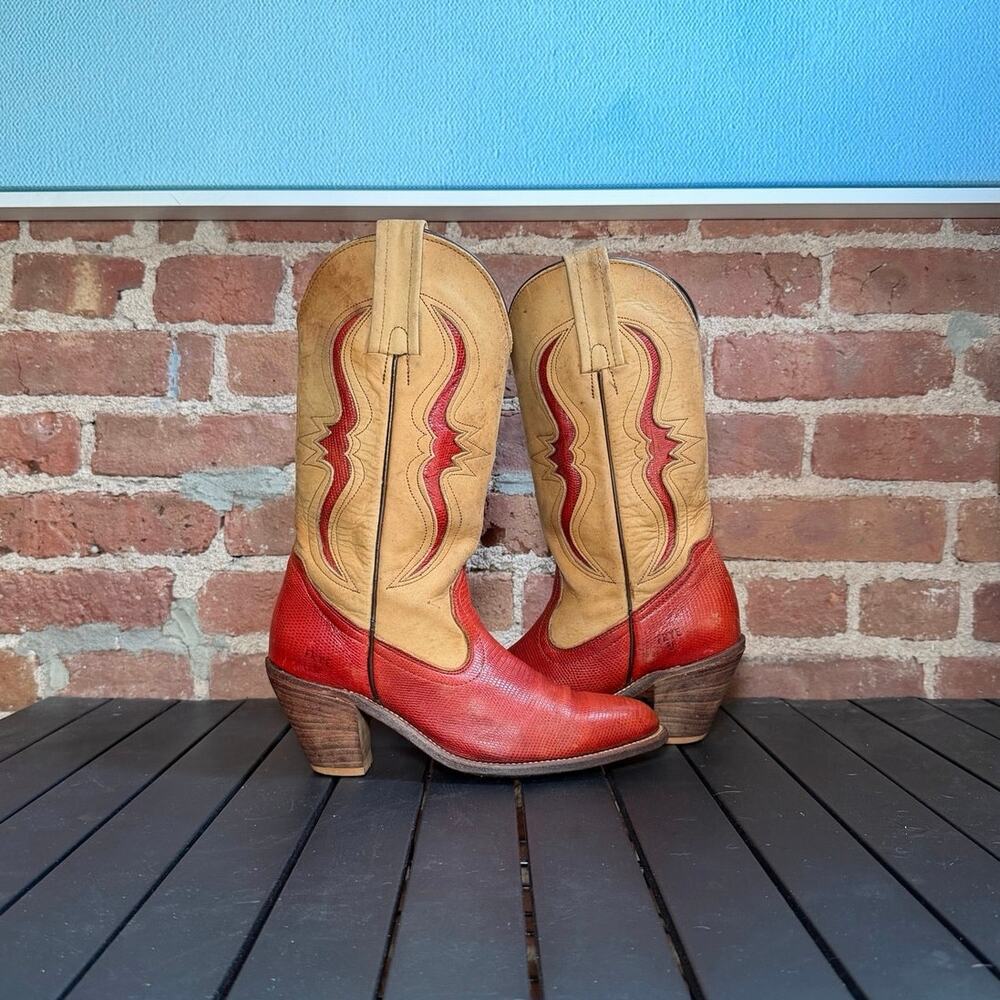 Vintage Frye Rust Longhorn Inlay Cowboy Boot
